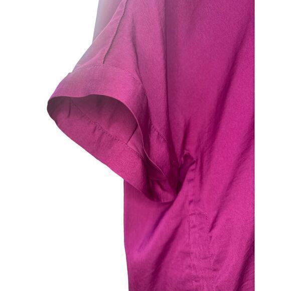 Chico’s Purple V-Neck Drawstring sides shirt sleeve blouse hidden buttons-size 2 - Picture 3 of 11